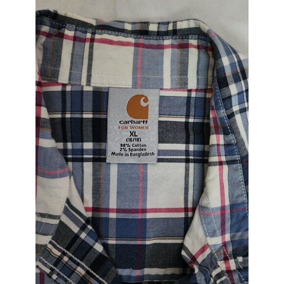 Carhartt Women's Blue/Pink Plaid Button Up 3/4 Sleeve Work Shirt Size XL (16/18) - Picture 5 of 11